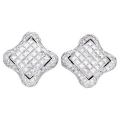 Boucles d'oreilles Estate 6.28cttw Diamond 18K Quatrefoil Statement Earrings