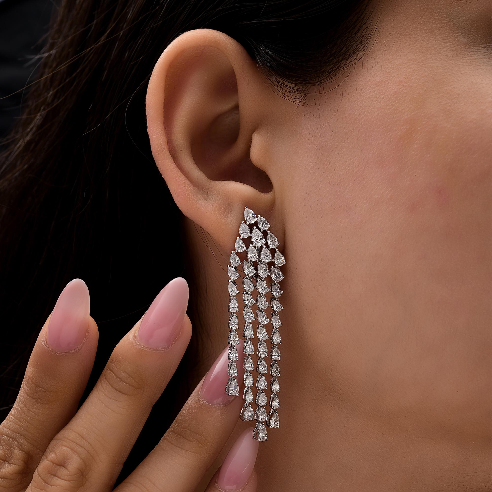 Cast from 14-karat gold, these exquisite earrings are handset with 6.29 carats of sparkling diamonds. Diamond is a April birthstone and is believed to boost confidence and enhance creativity. A wonderful gift for Mom, Grandma, your wife, or