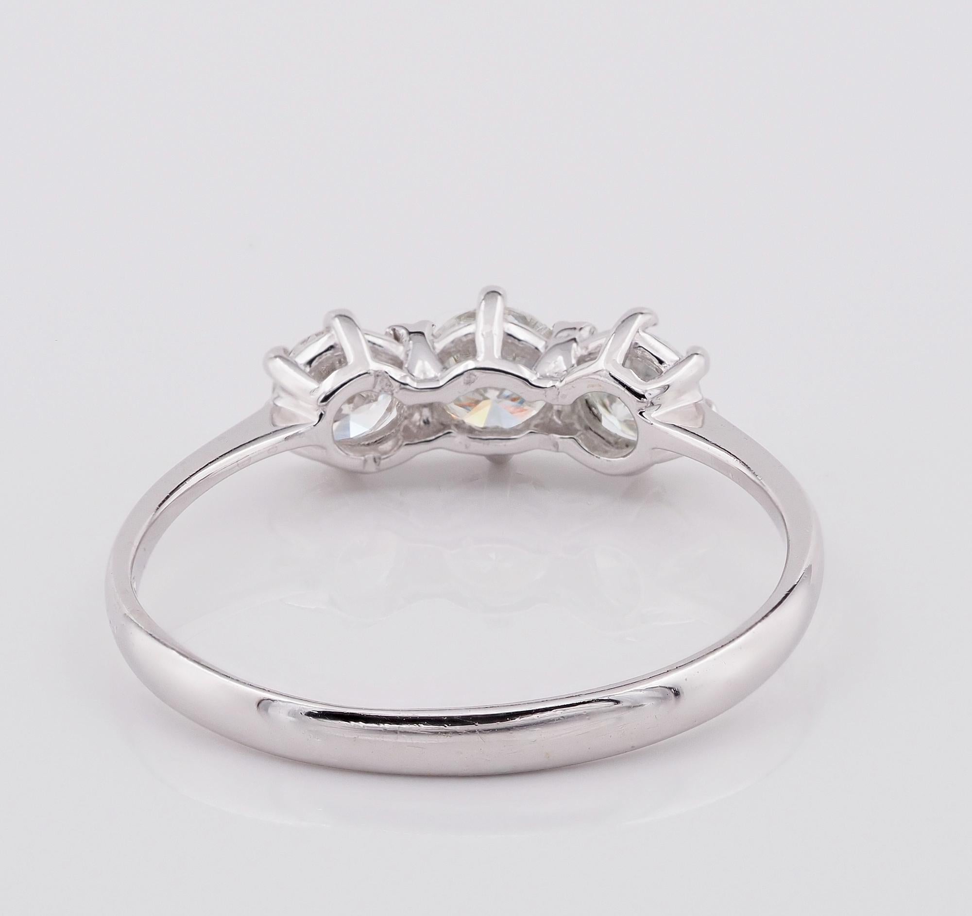 Estate .63 Ct Three Stone Diamond F/G VVS 18 KT Ring For Sale 1