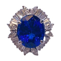 Estate 6.63 Carat Tanzanite and Diamond Platinum Ring