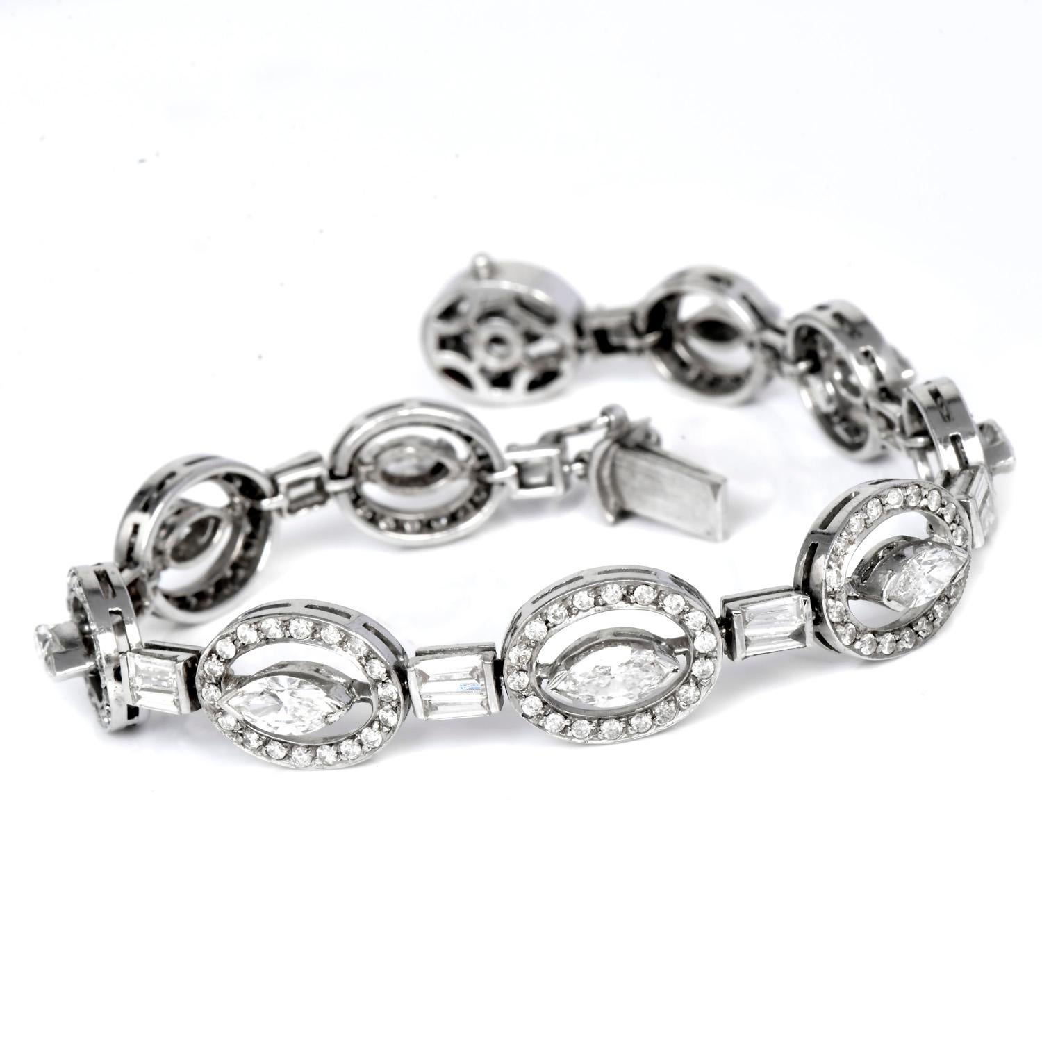 Modern Estate 6.70cts Diamond 18K White Gold Oval Style Link Bracelet For Sale