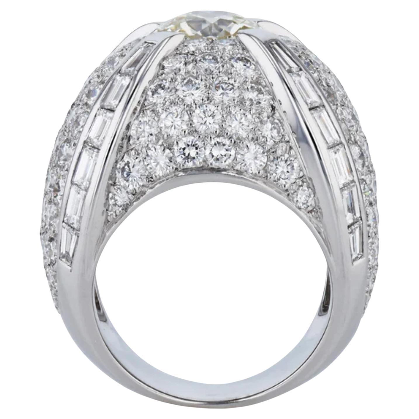 Estate 6.87 Total Carat Diamond French Hallmark Dome Ring White Gold For Sale