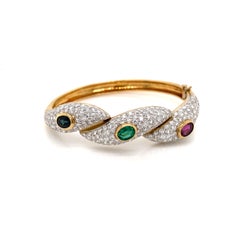 Estate 7 Carat Diamond Ruby Sapphire Emerald Bangle Bracelet