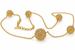 18K Yellow Gold 7 Carat Natural Rose Cut Diamond Station Necklace, 29 Inches