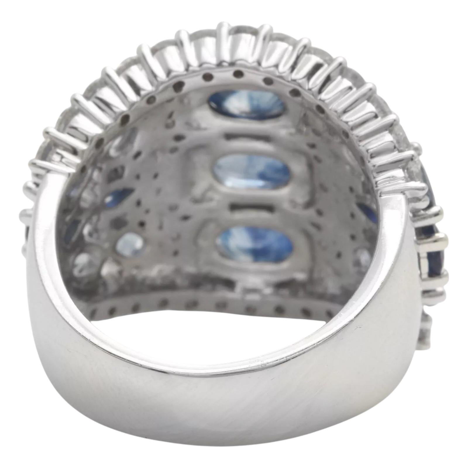 ESTATE 7.00Ct Natural Blue Sapphire and Diamond 18K Solid White Gold Ring In Excellent Condition For Sale In Los Angeles, CA