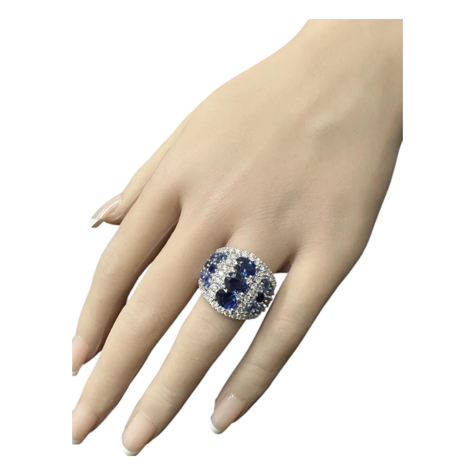 Women's ESTATE 7.00Ct Natural Blue Sapphire and Diamond 18K Solid White Gold Ring For Sale