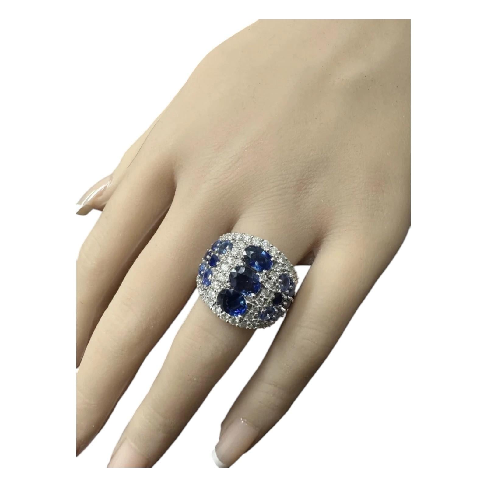 ESTATE 7.00Ct Natural Blue Sapphire and Diamond 18K Solid White Gold Ring For Sale 1