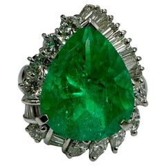 Estate 7.21ct GIA Certified Pear Colombian Emerald & Diamonds Halo Cocktail Ring