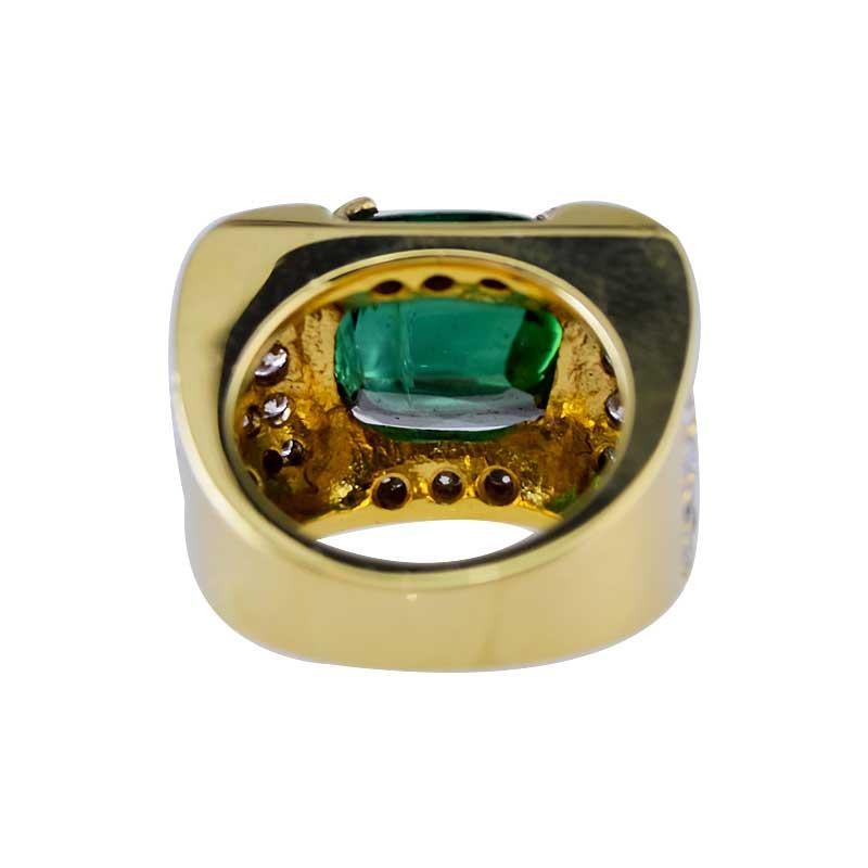 Estate 7.50 Carat Green Tourmaline Cabochon and Pave' Diamond Ring in 18K YG For Sale 6