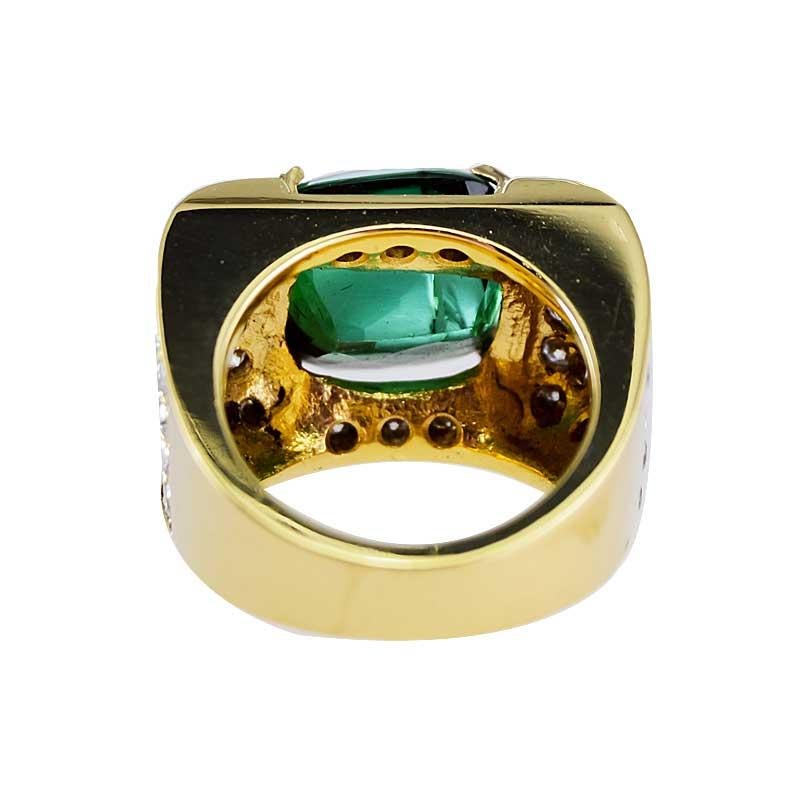 Estate 7.50 Carat Green Tourmaline Cabochon and Pave' Diamond Ring in 18K YG For Sale 4