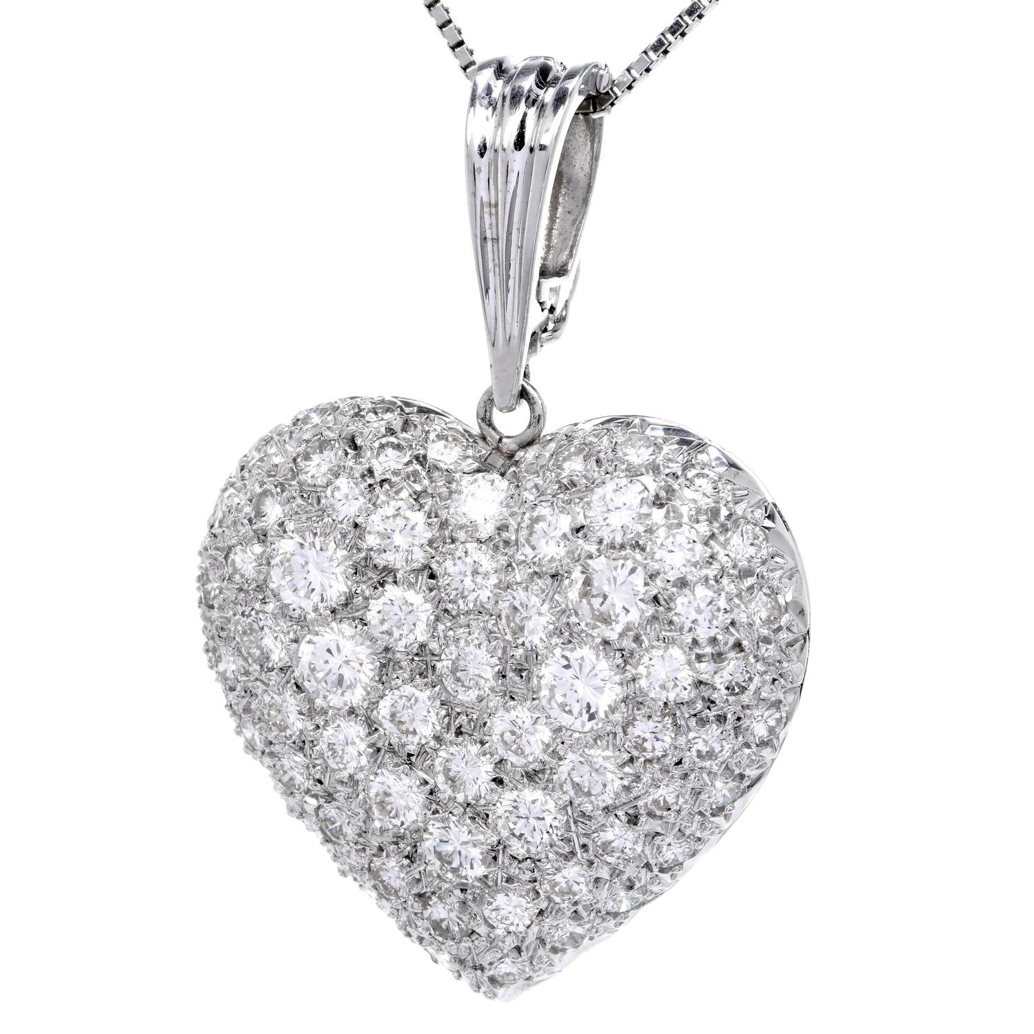 Make every day full of sparkle & romance with this dazzling large Heart Inspired Pendant Enhancer, it made of 18k gold .

Featuring (65) Fiery Icy White Round Cut Diamonds, G-H color,  VS clarity. weighting in total 7.50  carats.

This exquisite