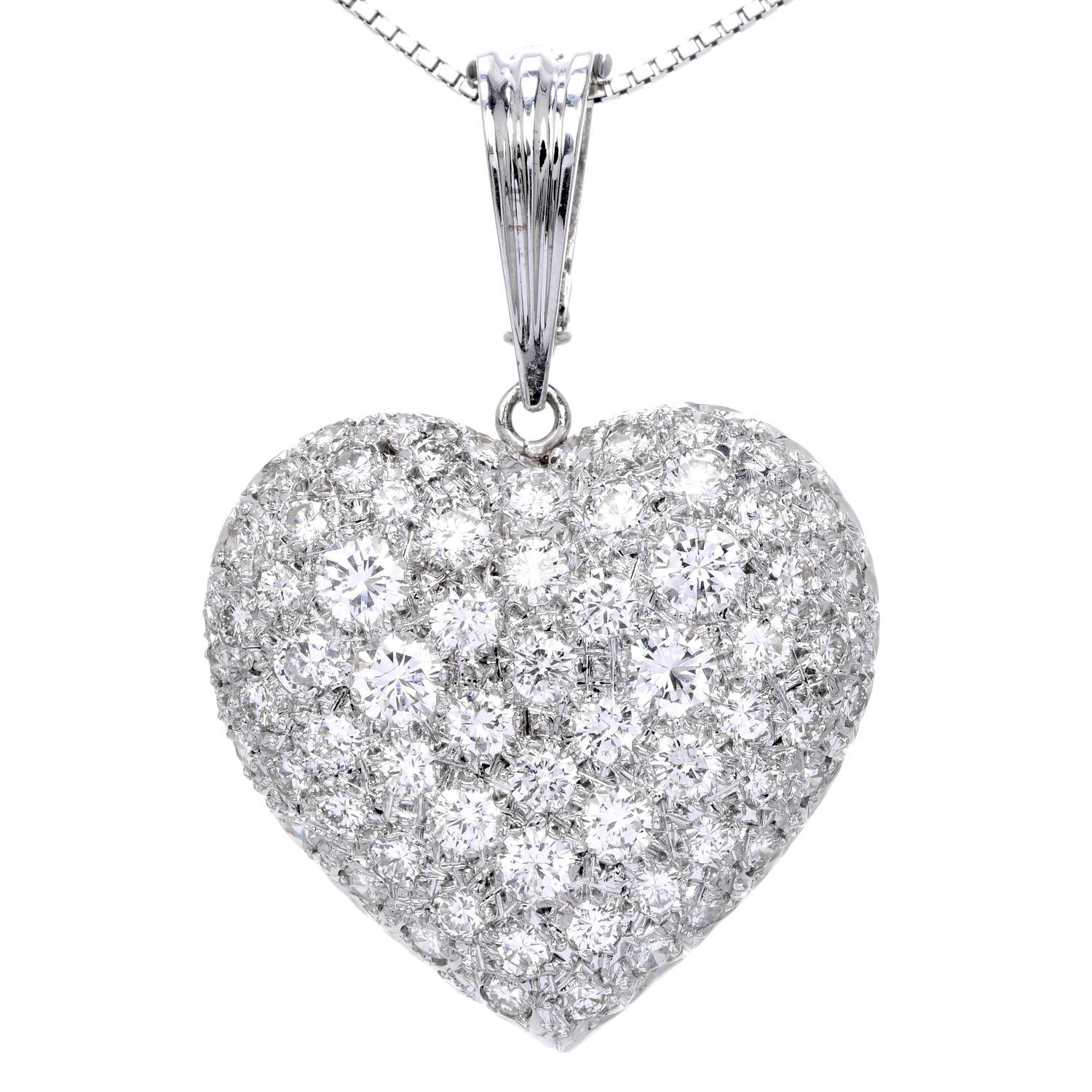 Estate 7.50cts Diamond Heart 18K Gold Heart Cluster Enhancer Pendant For Sale