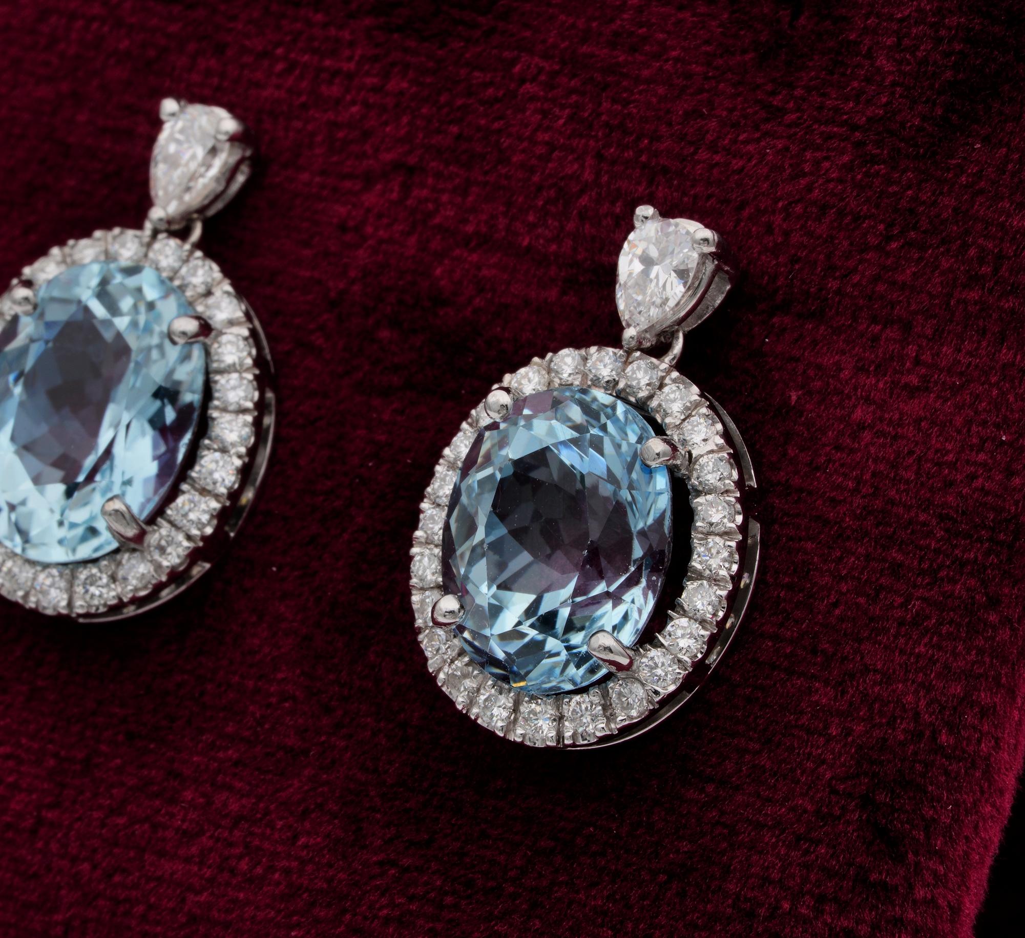 Donna Orecchini pendenti con acquamarina naturale da 8,00 ct e diamanti da 1,20 ct in vendita