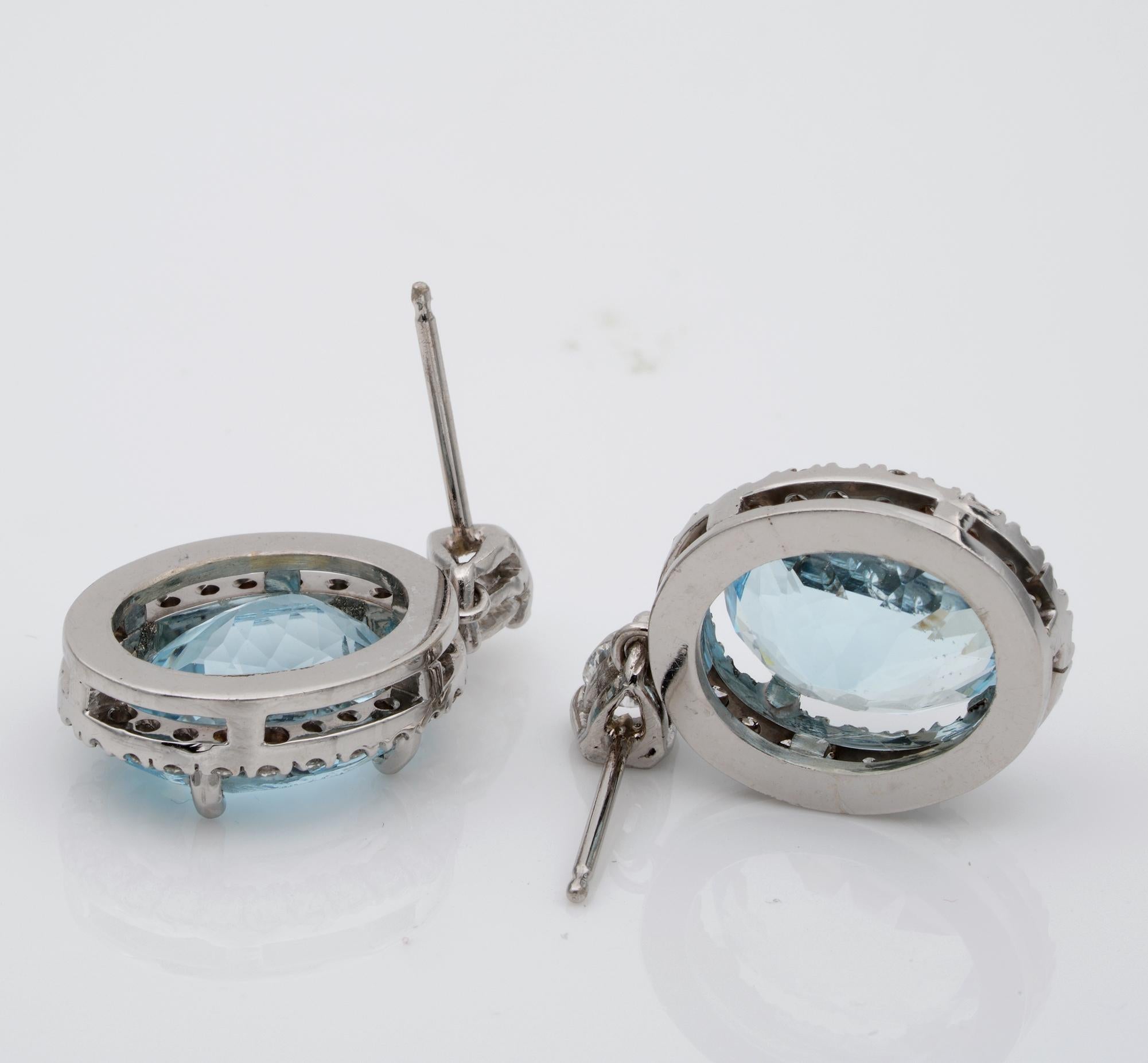 Estate 8.00 Ct Natural Aquamarine 1.20 Ct Diamond Drop Earrings For Sale 1