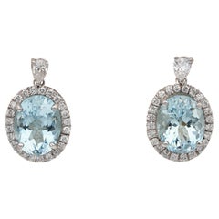 Vintage Estate 8.00 Ct Natural Aquamarine 1.20 Ct Diamond Drop Earrings