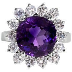 Estate 8.18 Carat Deep Purple Natural Amethyst Diamond Cluster Vintage Ring