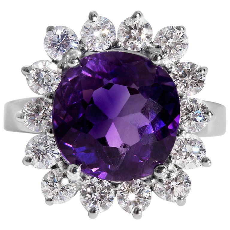 Estate 8.18 Carat Deep Purple Natural Amethyst Diamond Cluster Vintage ...