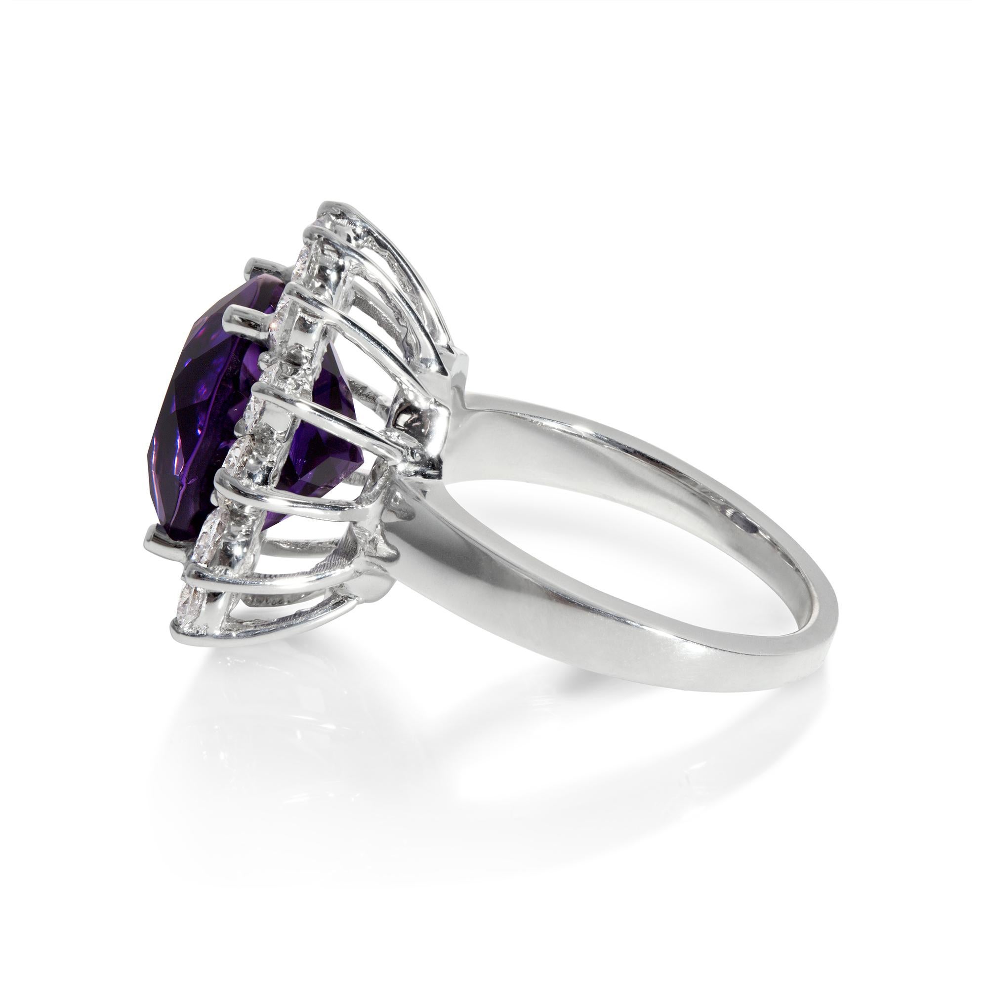Cushion Cut Estate 8.18 Carat Deep Purple Natural Amethyst Diamond Cluster Vintage Ring