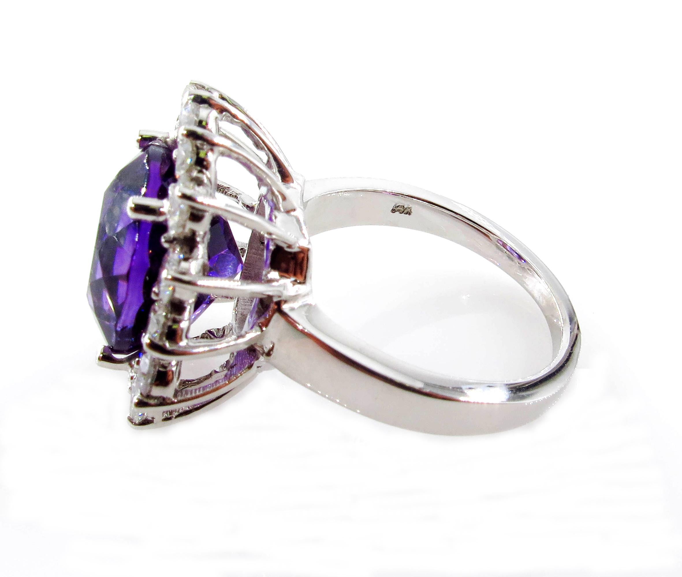 Women's Estate 8.18 Carat Deep Purple Natural Amethyst Diamond Cluster Vintage Ring