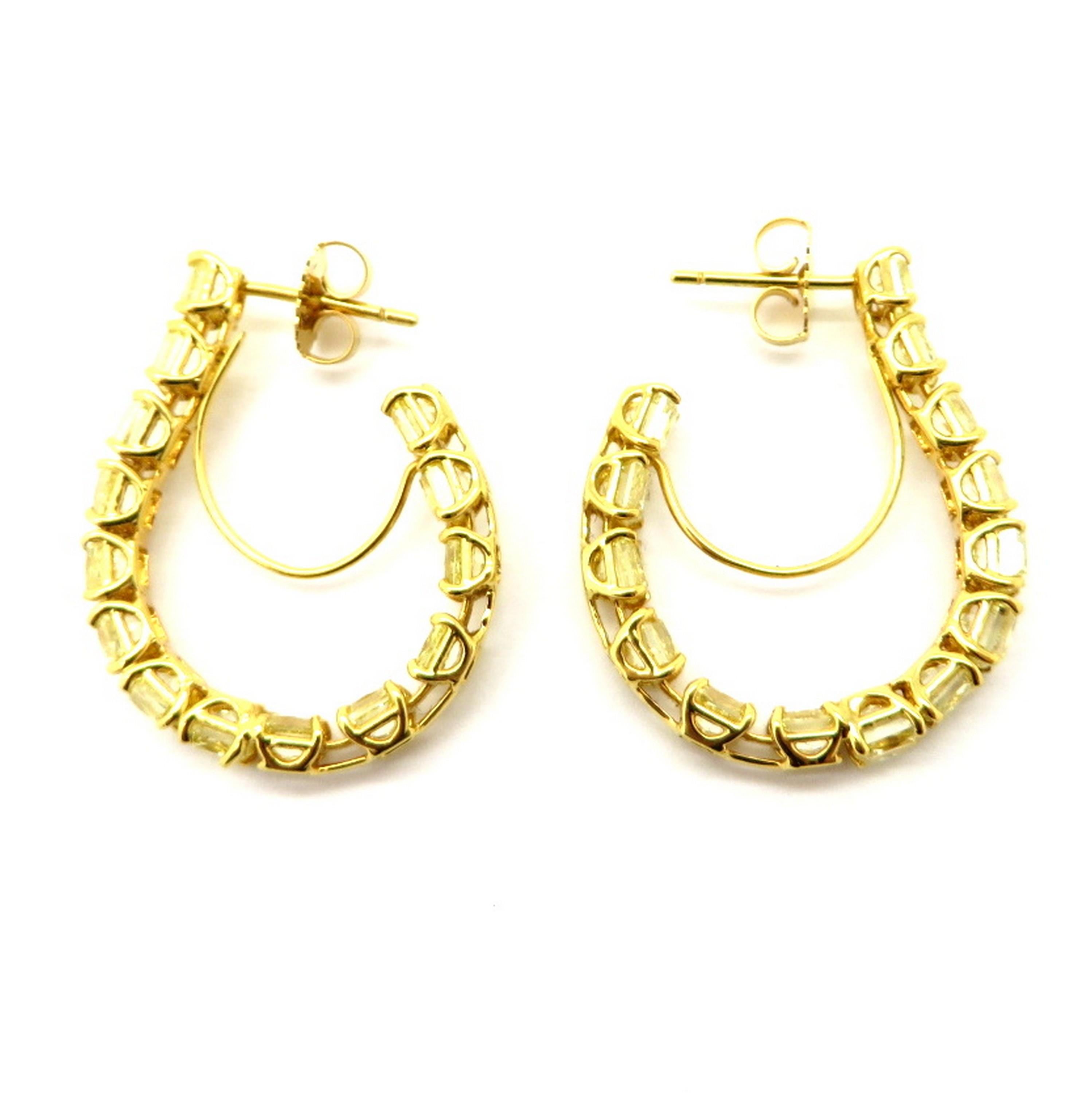 Estate 8.27 Carat Fancy Yellow Radiant Cut 18 Karat Gold Diamond Hoop Earrings In Excellent Condition For Sale In Scottsdale, AZ
