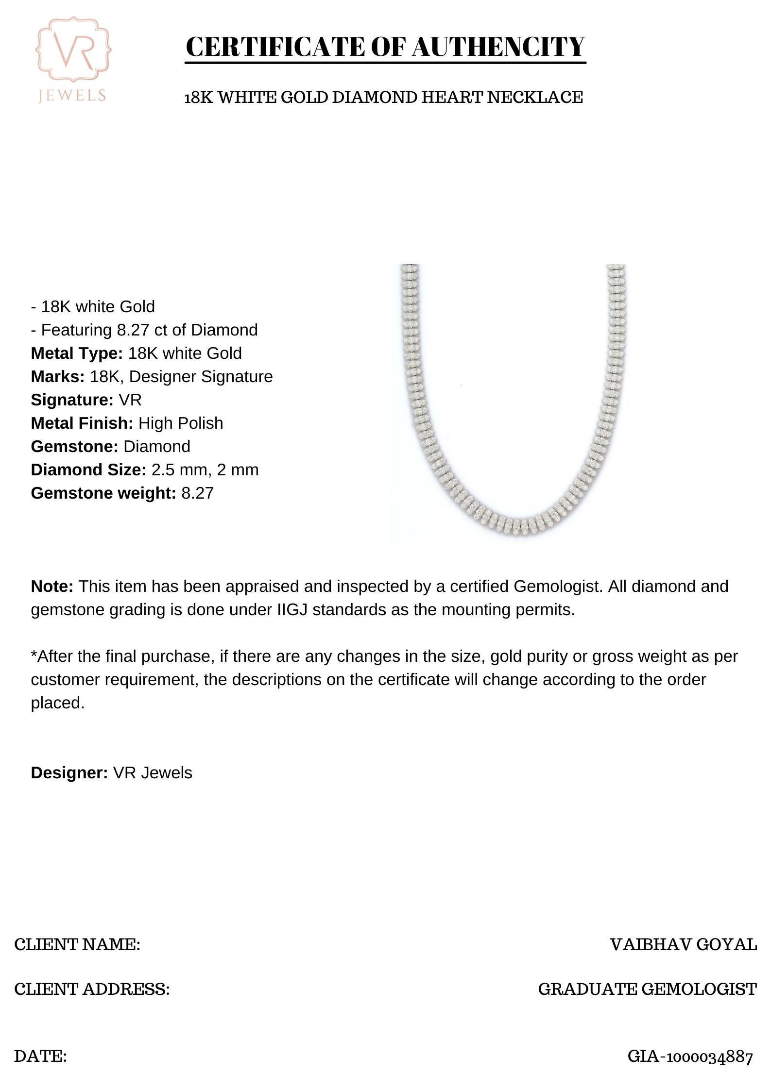 Estate 8.27 CTW Radiant Diamond Necklace in 18K White Gold for Women For Sale 1