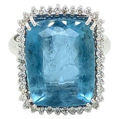 Estate 8.50 Carat Aquamarine Diamond Cocktail Ring
