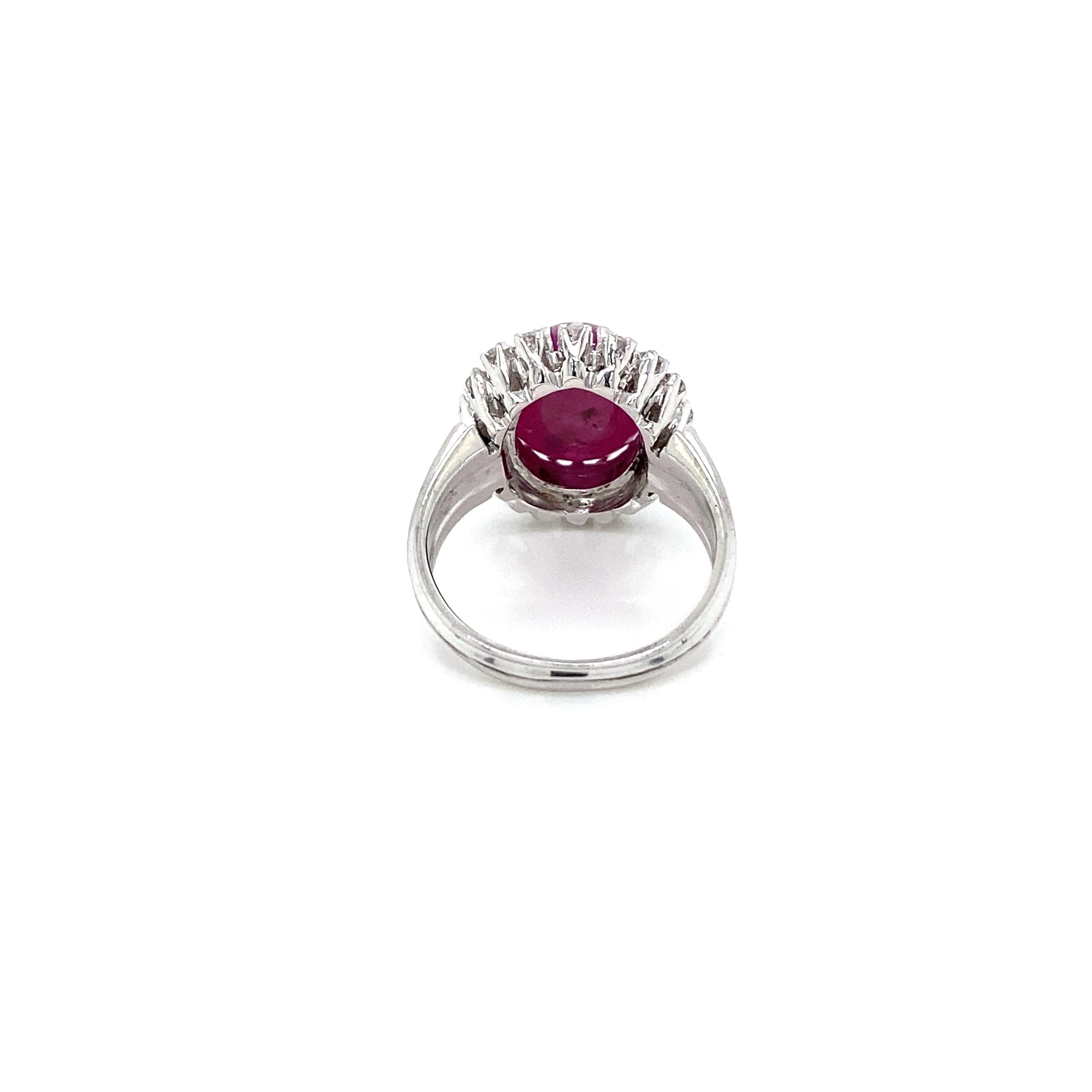 Estate 8.50 Carat Natural Ruby Cabochon Diamond Ring For Sale 6