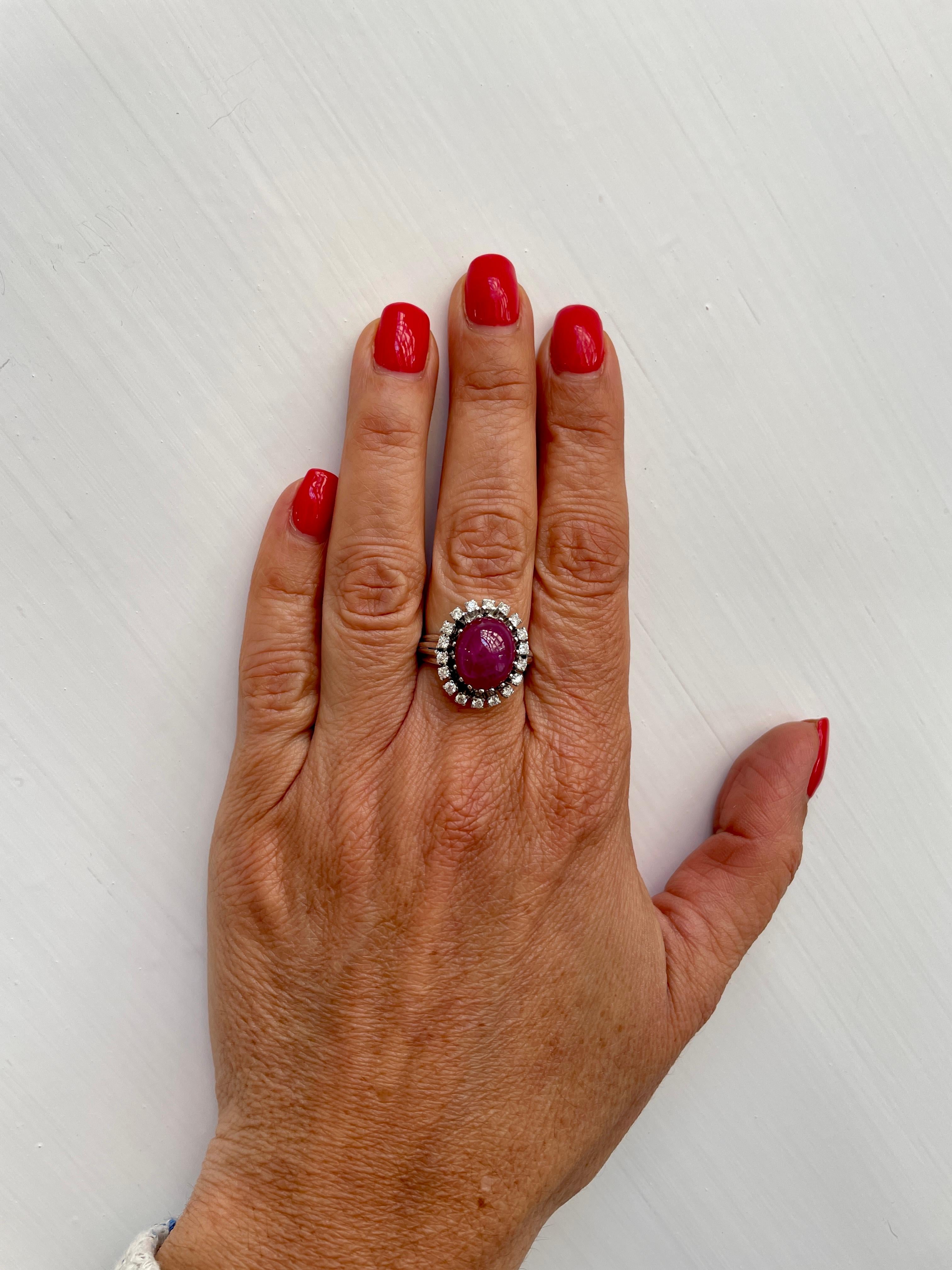 Estate 8.50 Carat Natural Ruby Cabochon Diamond Ring For Sale 9