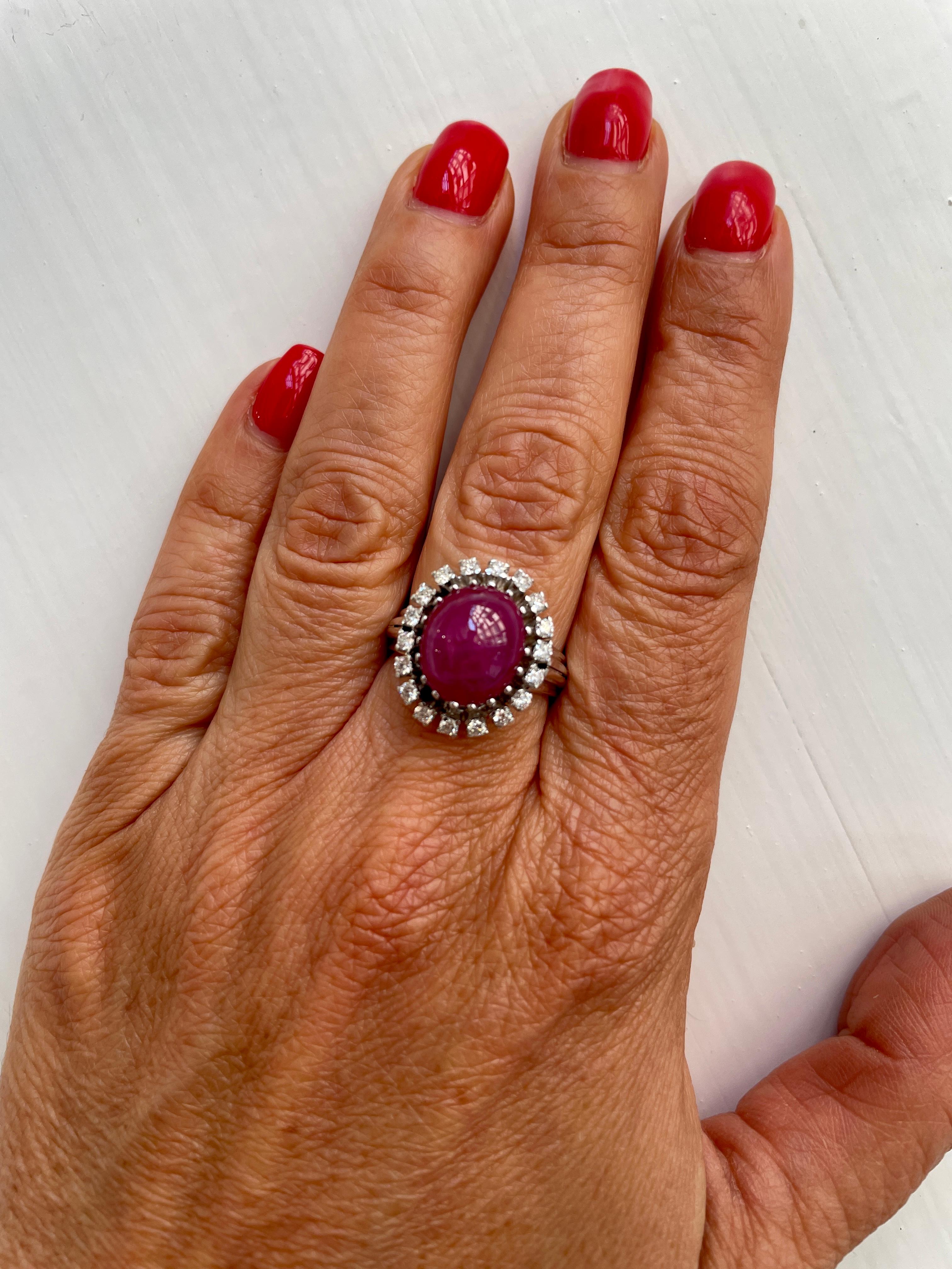 Estate 8.50 Carat Natural Ruby Cabochon Diamond Ring For Sale 10