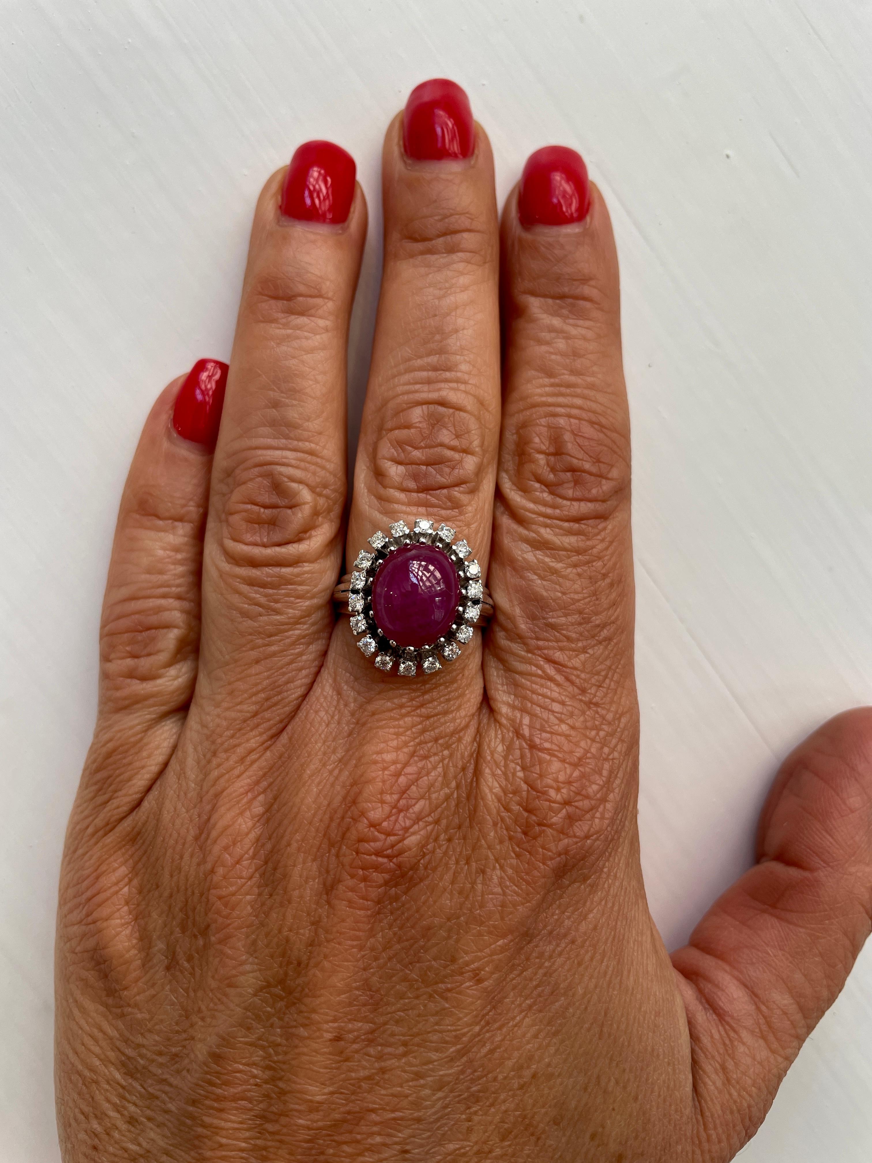 Estate 8.50 Carat Natural Ruby Cabochon Diamond Ring For Sale 11