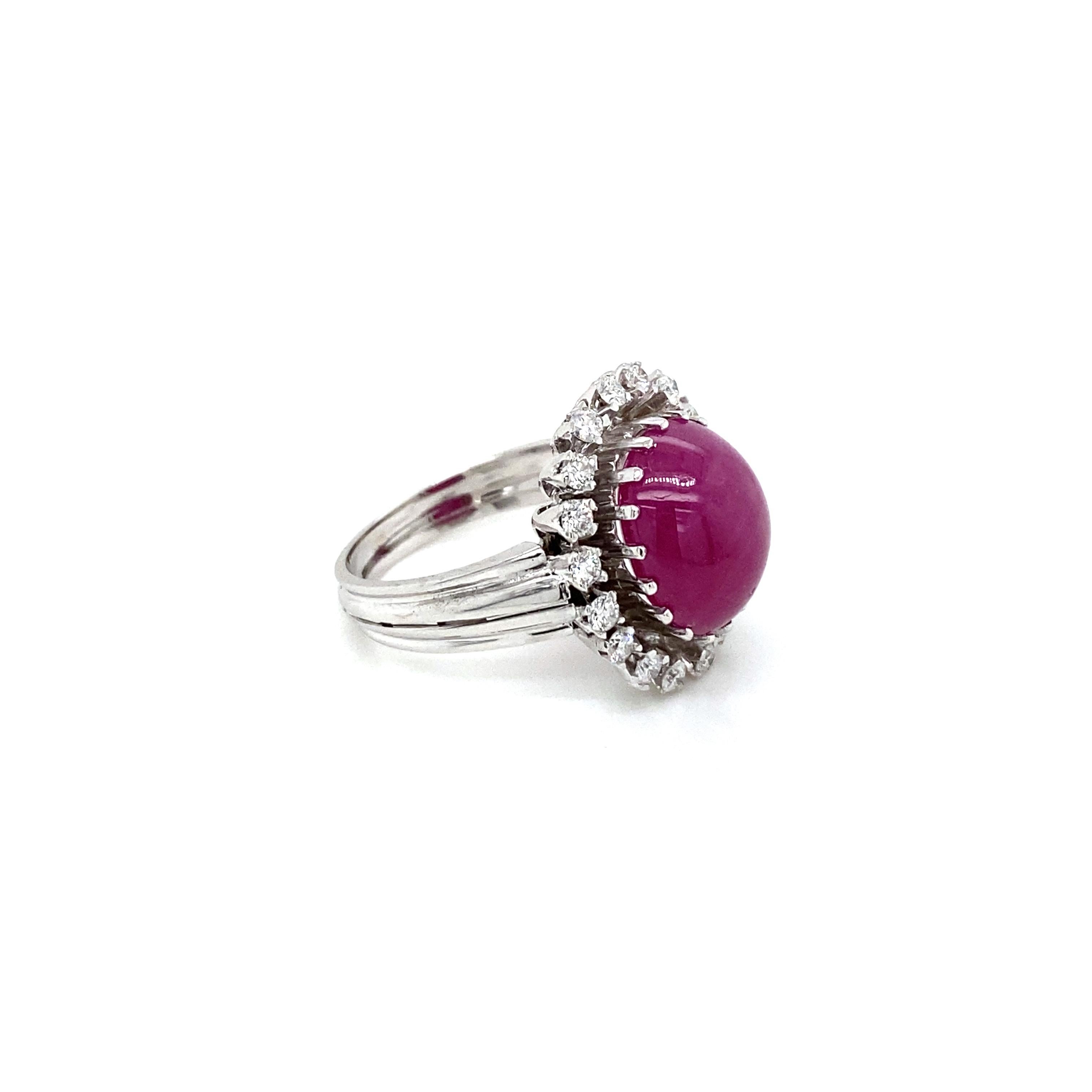 Estate 8.50 Carat Natural Ruby Cabochon Diamond Ring For Sale 3