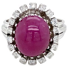 Estate 8.50 Carat Natural Ruby Cabochon Diamond Ring