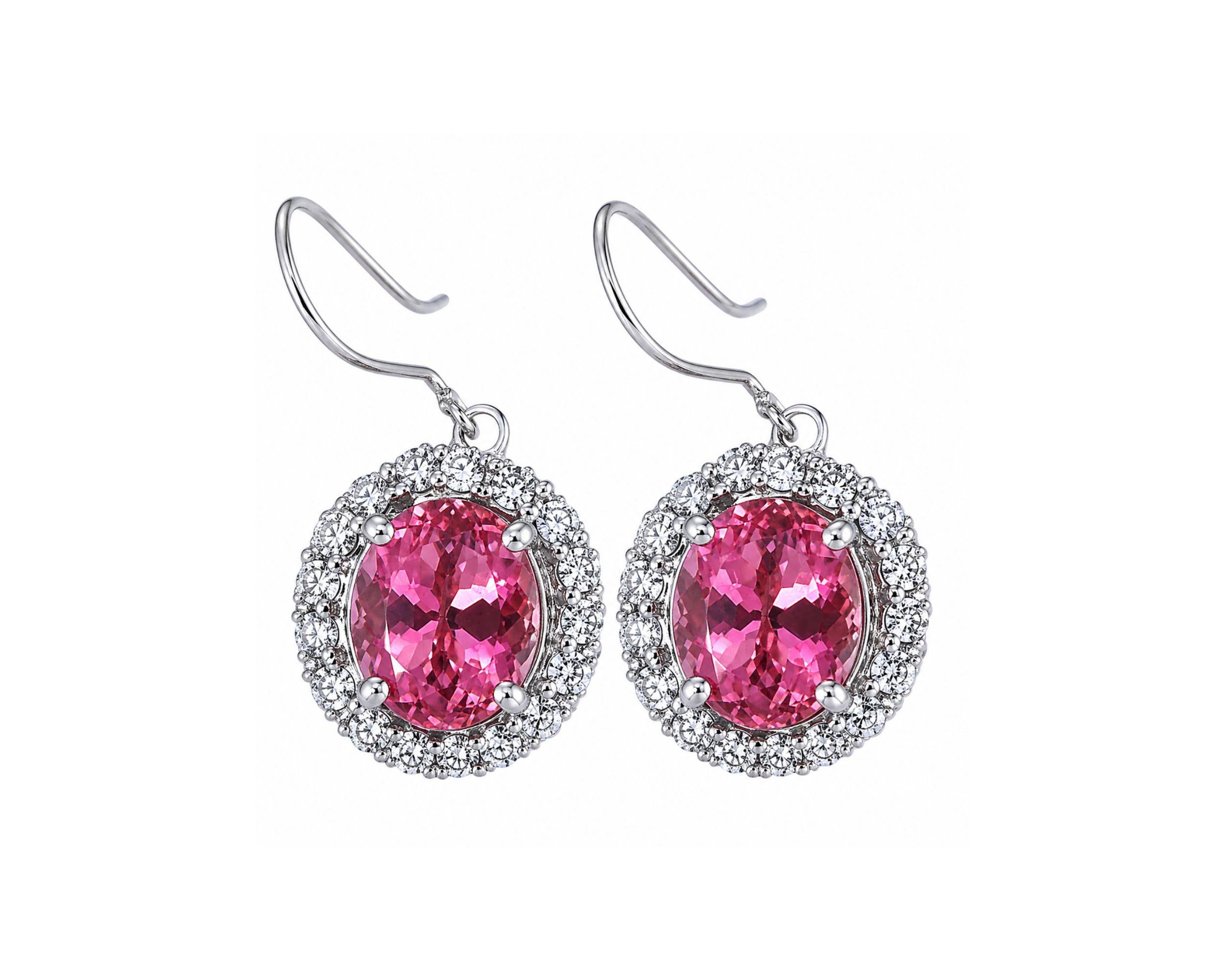 Estate 8.50 Carat Pink Tourmaline and Diamond Earrings in 18K White Gold For Sale