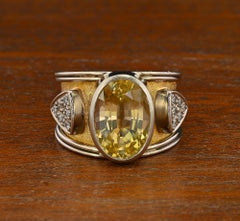 Estate 8.95 Ct Natural Yellow Sapphire Diamond English 18 KT Ring