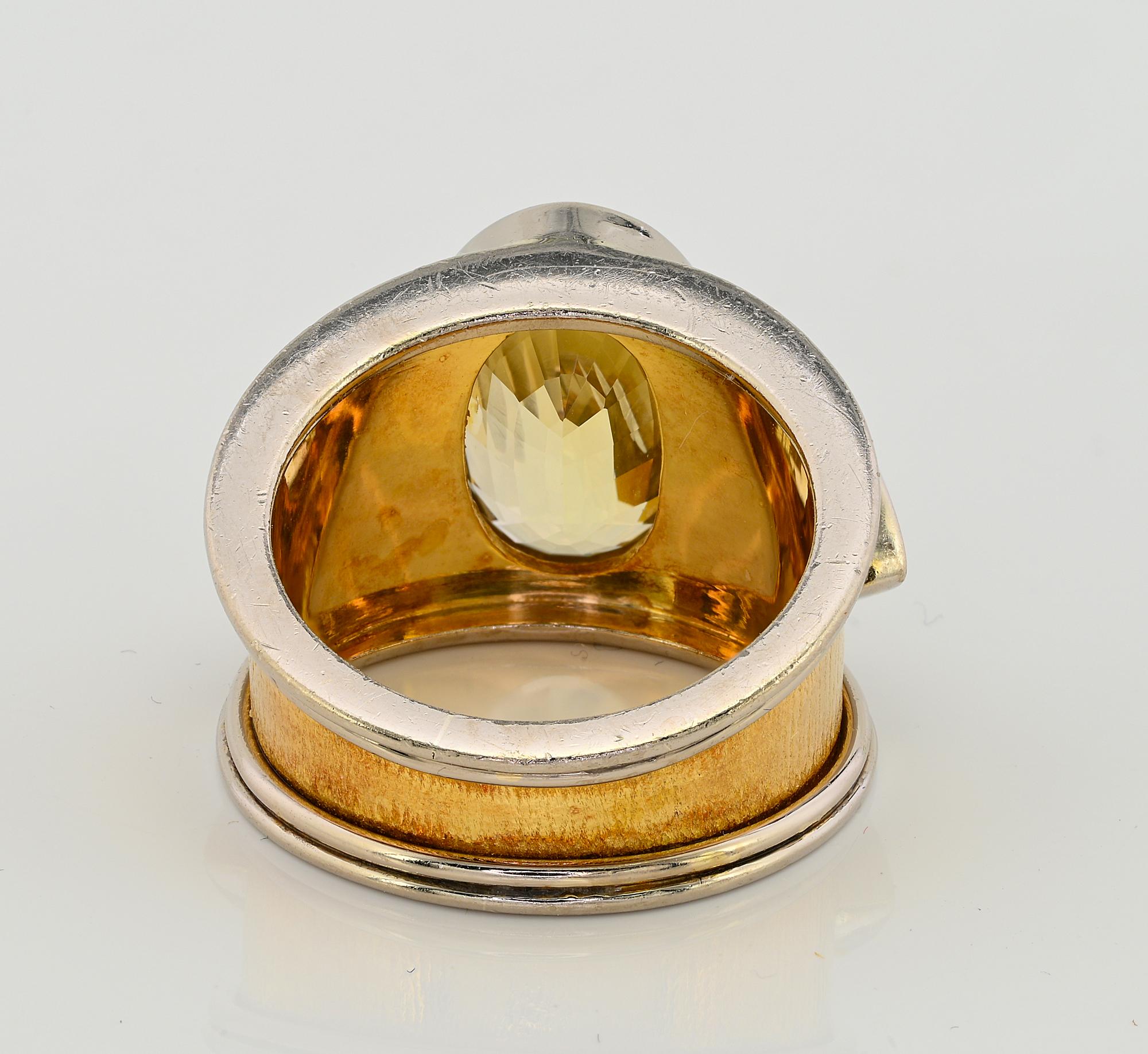 Estate 8.95 Ct Natural Yellow Sapphire Diamond English 18 KT Ring For Sale 3