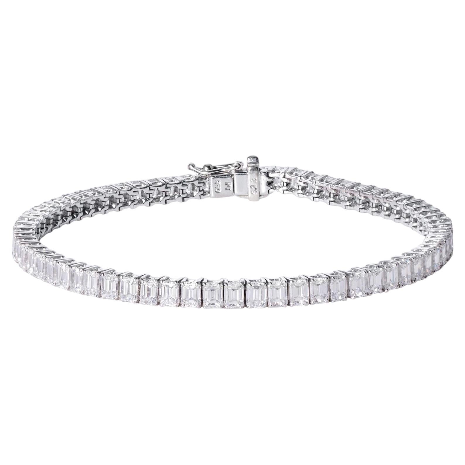 Estate 9 Karat Smaragdschliff Diamant und Platin Tennisarmband