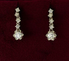 Estate .90 Ct Diamond Drop Earrings 18 KT White Gold