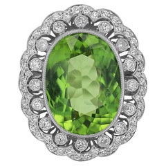 Estate 9.06 Carat Peridot and Diamond Platinum Cocktail Ring