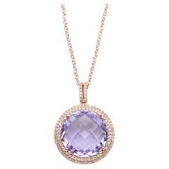 Estate 9.16 Ct Amethyst & 0.61 TCW Diamond Rose Gold Pendant Necklace Box