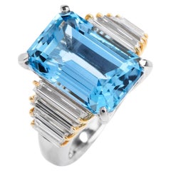 Estate 9.16cts Blue Aquamarine Diamond PLatinum Gold Ring