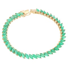 Estate 9.2 Carat Natural Marquise Shape Emerald Tennis Bracelet 14K Yellow Gold