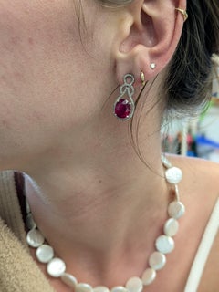 Estate 9cts Dangle Ohrringe mit natürlichen Diamanten Akzente in 14K Solid White Gold