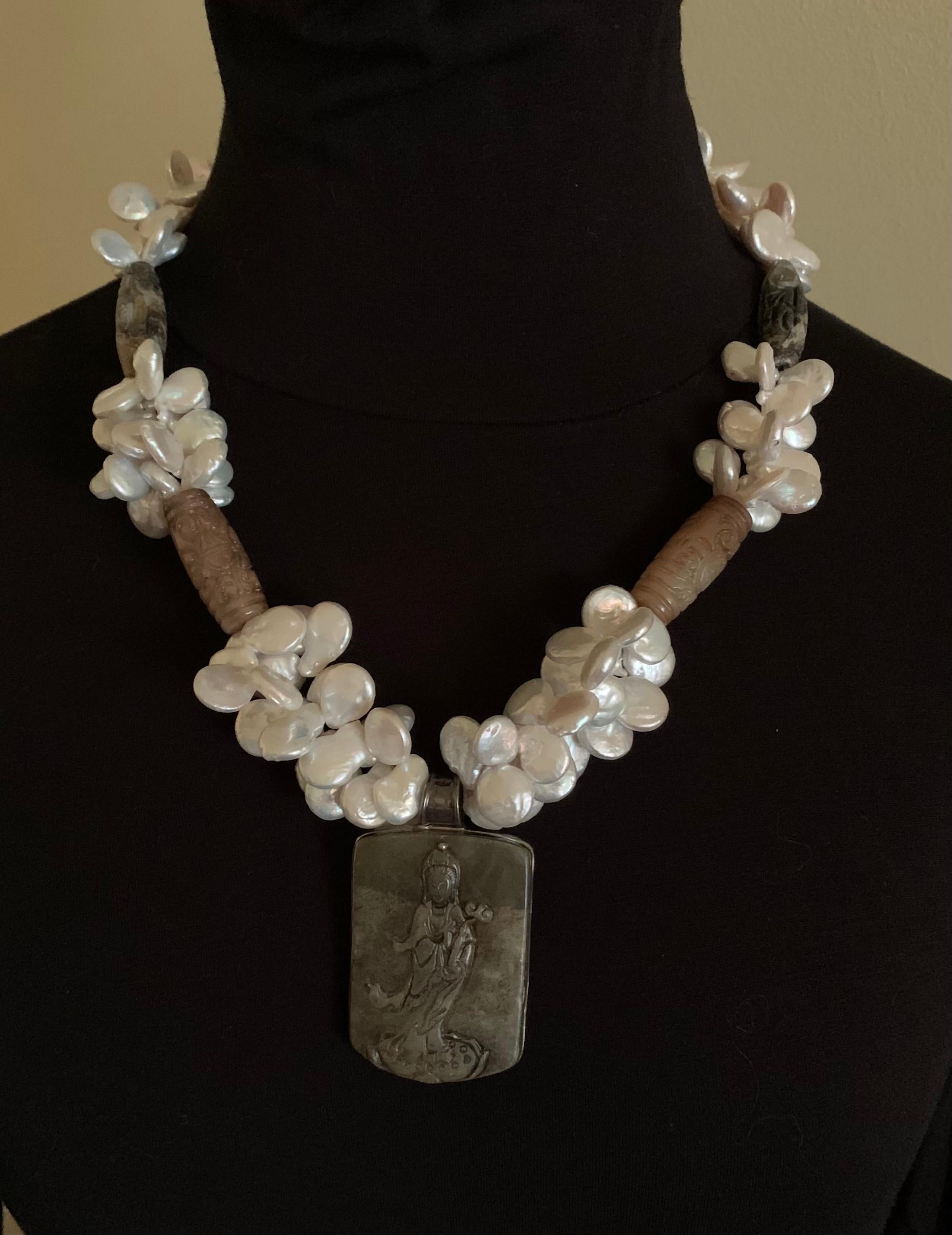 Estate A. Jeschel Asian Jade, Pearl, Tiger's Eye Statement Necklace For Sale 6