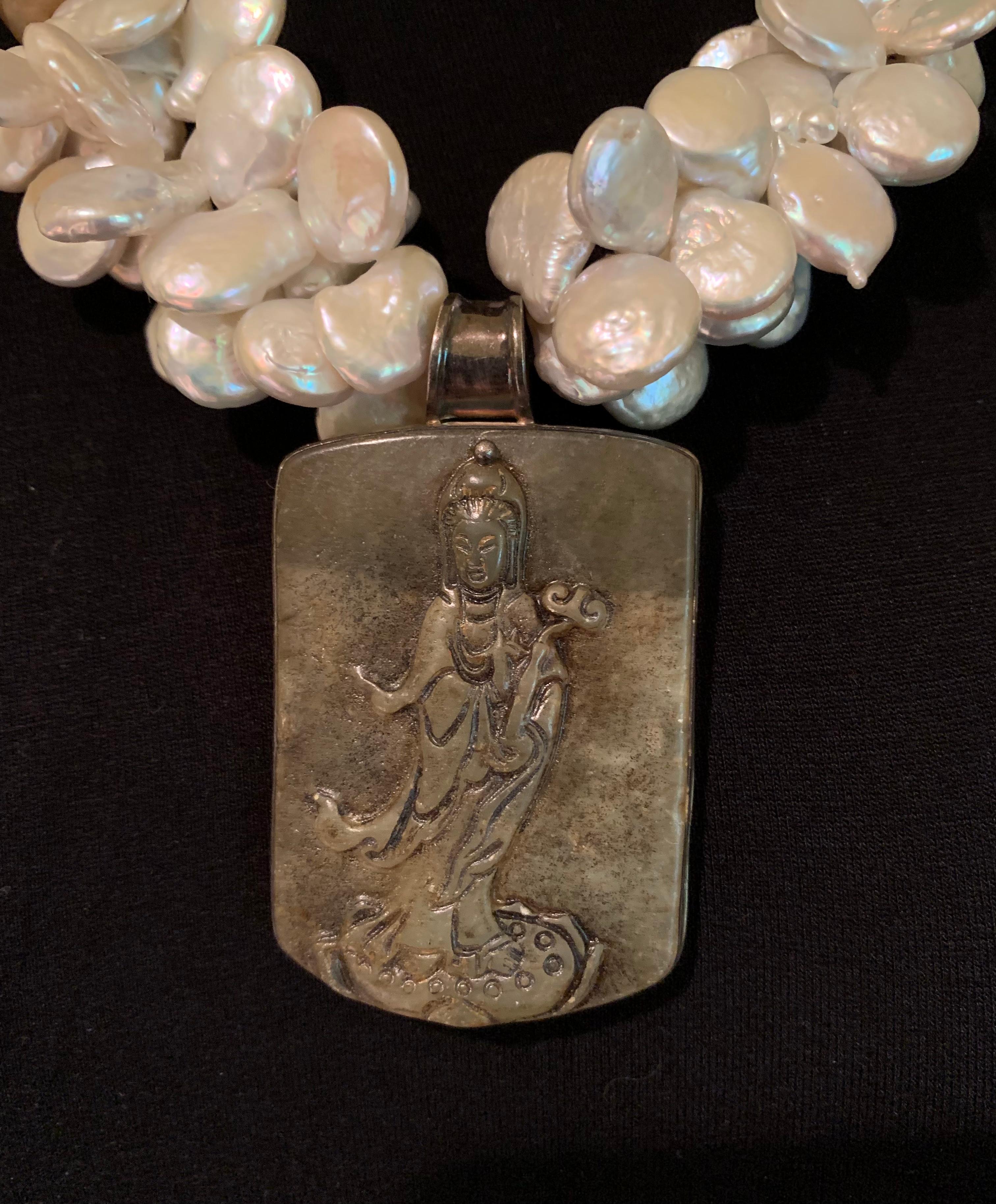 Nachlass A. Jeschel Asiatische Jade, Perle, Tigerauge Statement-Halskette (Gemischter Schliff) im Angebot