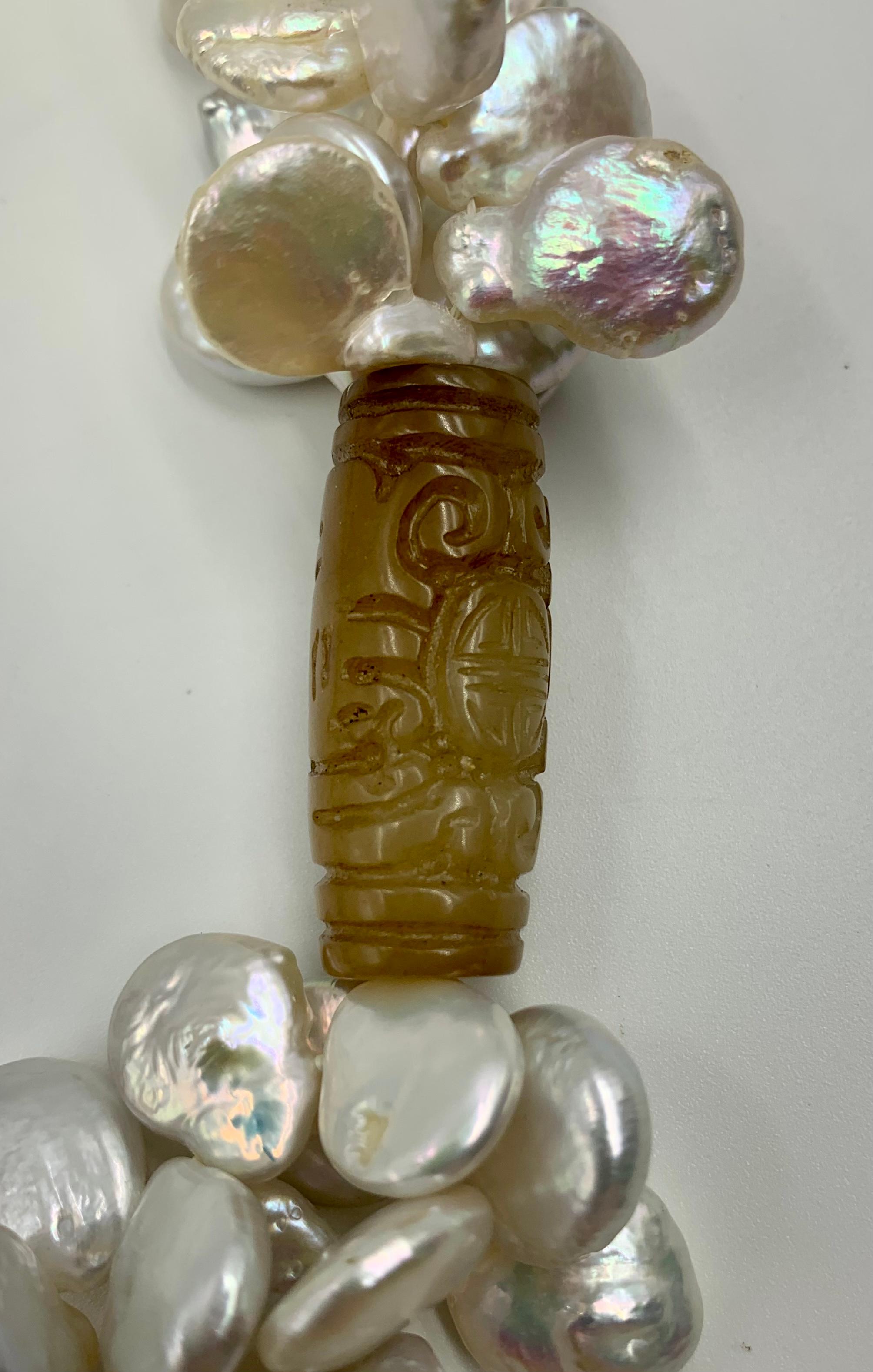 Nachlass A. Jeschel Asiatische Jade, Perle, Tigerauge Statement-Halskette im Zustand „Gut“ im Angebot in New York, NY