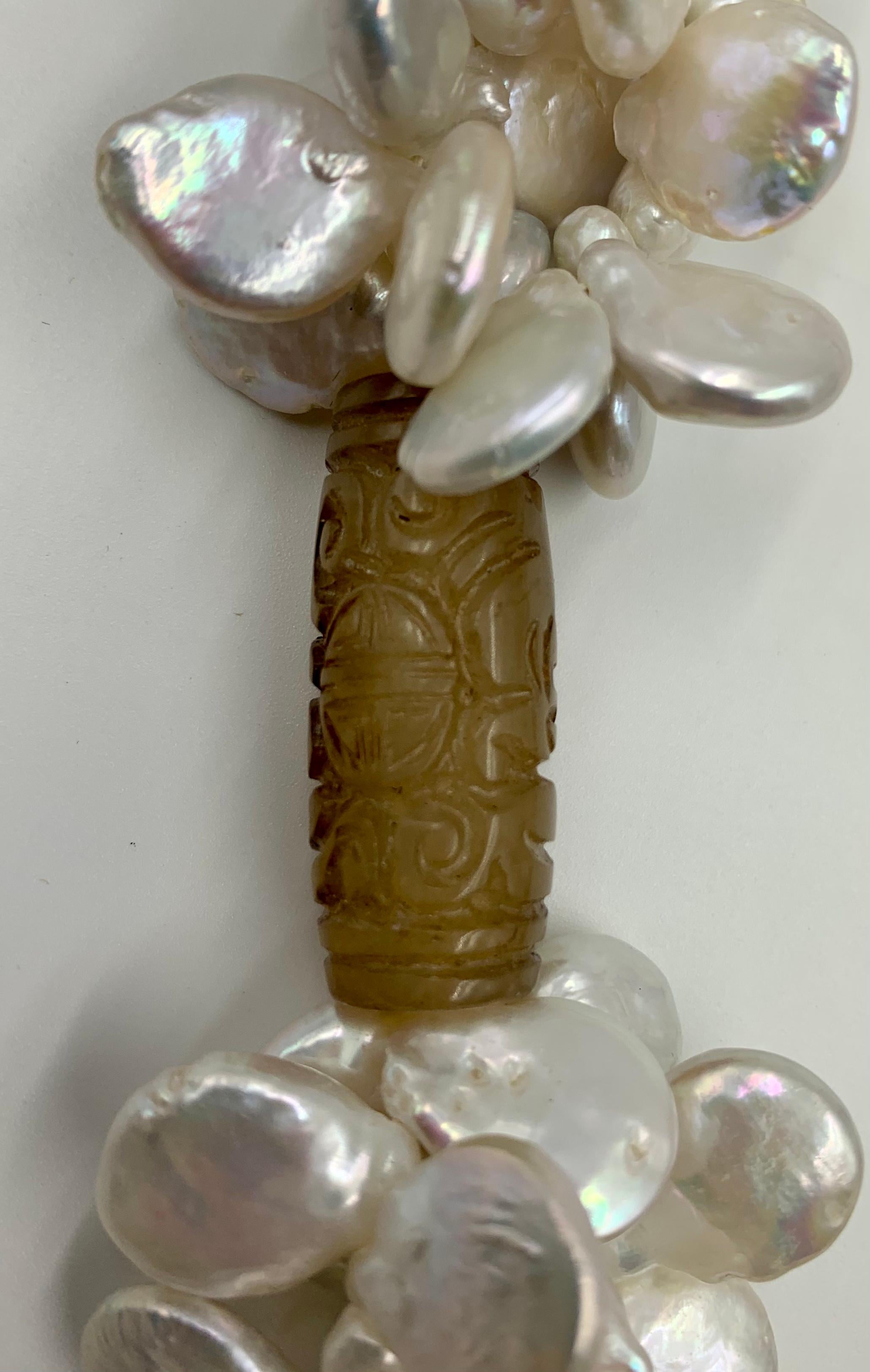 Nachlass A. Jeschel Asiatische Jade, Perle, Tigerauge Statement-Halskette für Damen oder Herren im Angebot