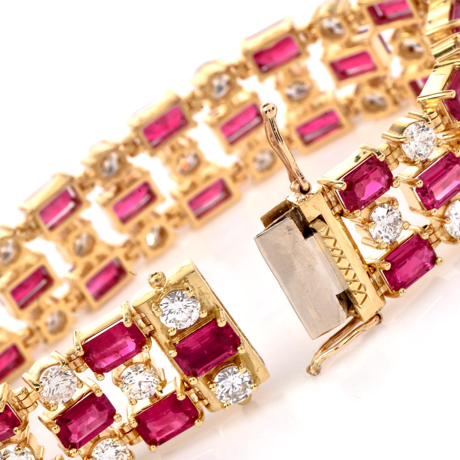 Estate AGL Minor Heat Burma Ruby 36.00cts Diamond 18K Gold  Bracelet  In Excellent Condition For Sale In Miami, FL