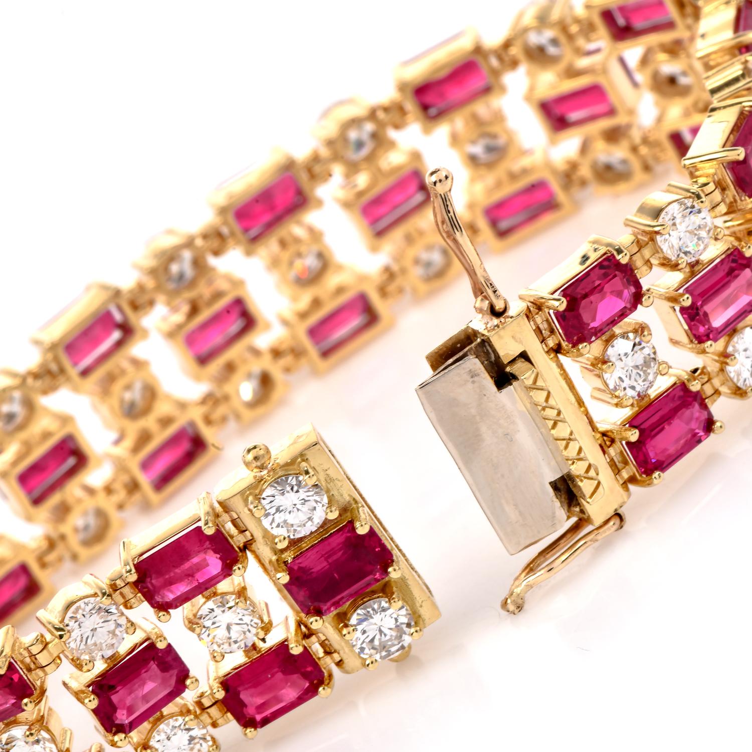 Estate AGL Minor Heat Burma Ruby 36.00cts Diamond 18K Gold  Bracelet In Excellent Condition For Sale In Miami, FL