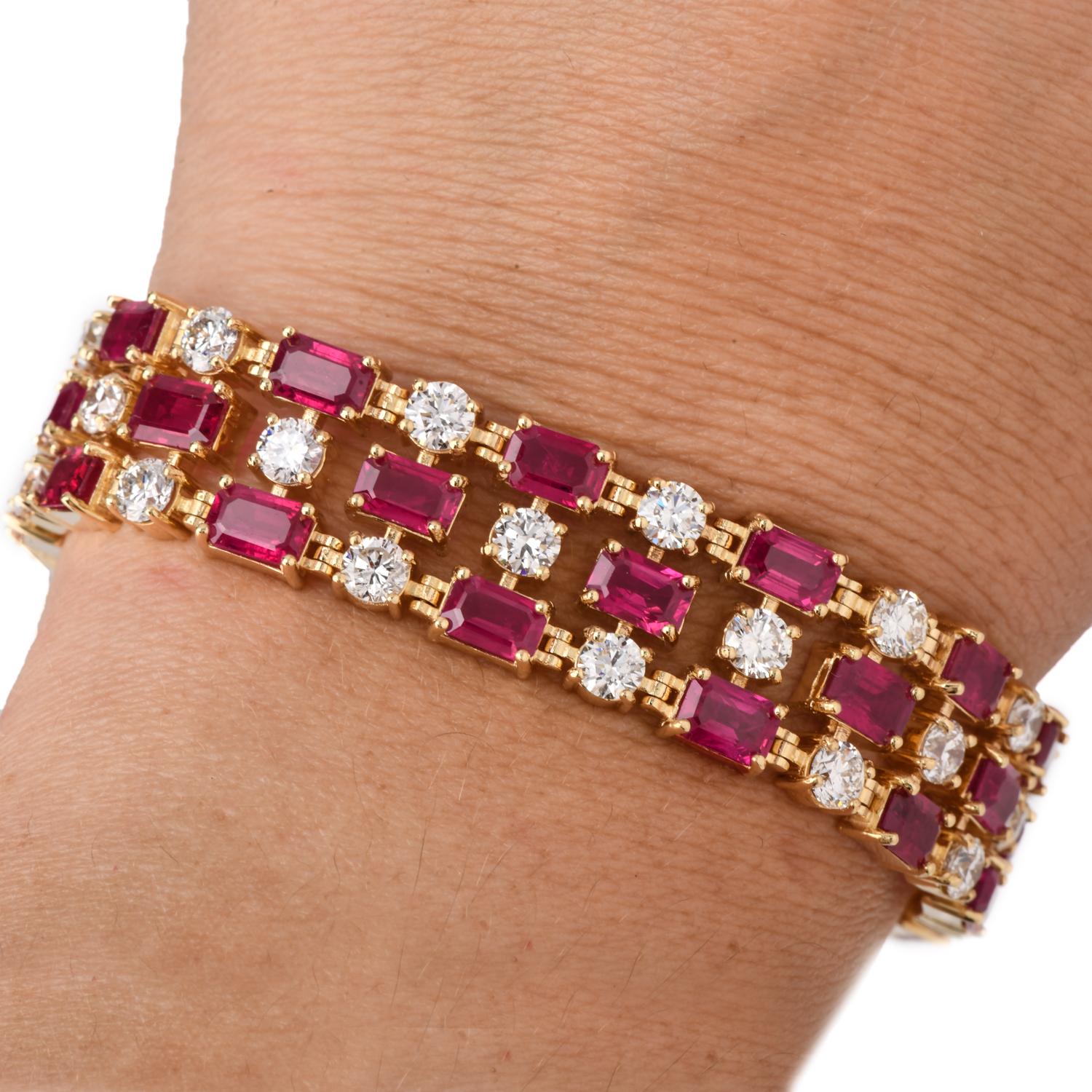 Women's Estate AGL Minor Heat Burma Ruby 36.00cts Diamond 18K Gold  Bracelet  For Sale