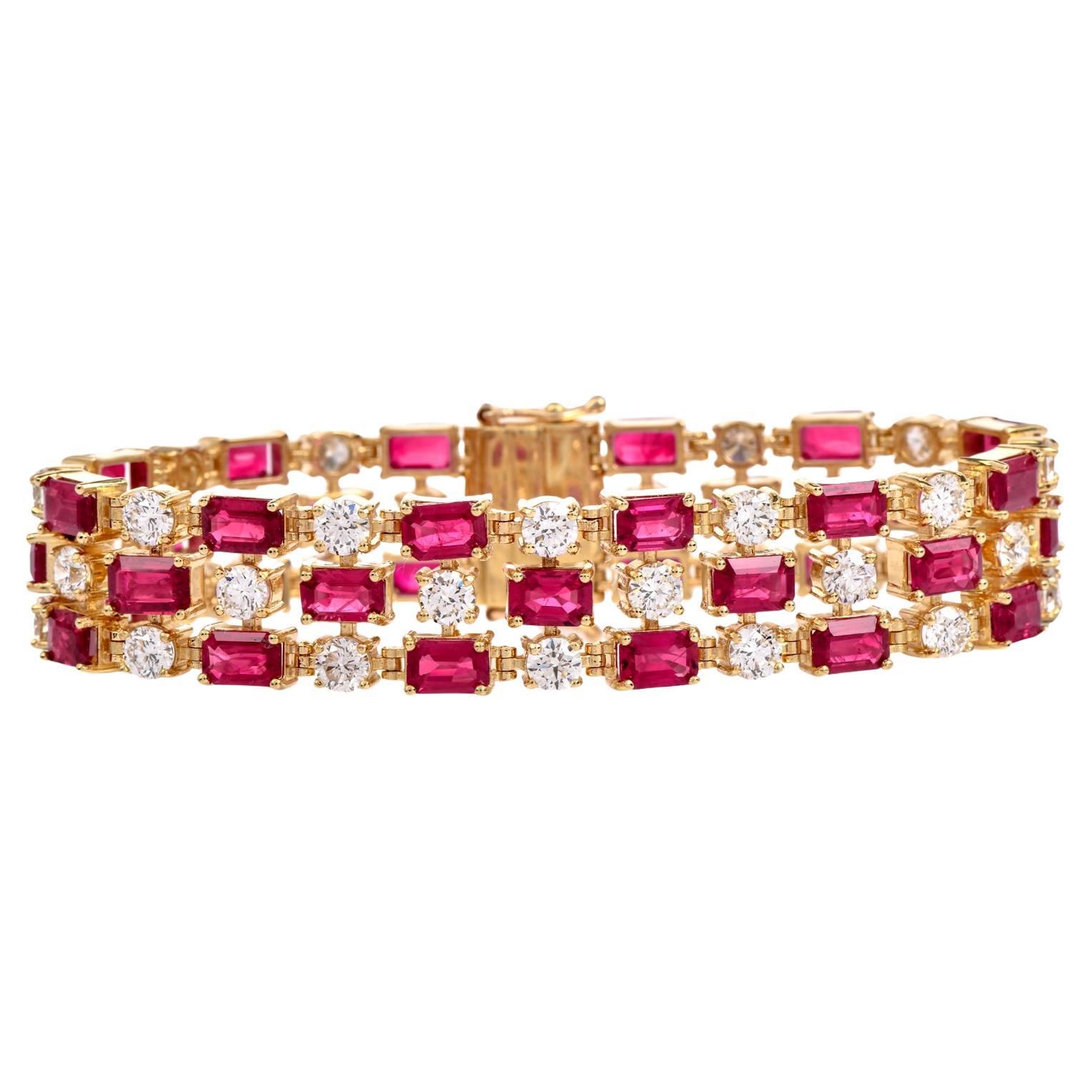 Estate AGL Minor Heat Burma Ruby 36.00cts Diamond 18K Gold  Bracelet  For Sale